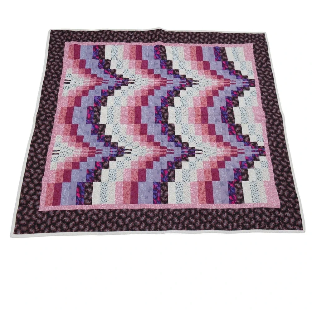 Handmade Bargello Quilt Throw or Wall Hanging Purple Pink Paisley Patchwork
